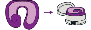 Purple spiral neck pillow compression into carrying case